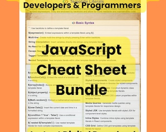 JavaScript Cheat Sheet Bundle - 22 PDF Coding Reference Guides for Developers & Programmers | Digital Download