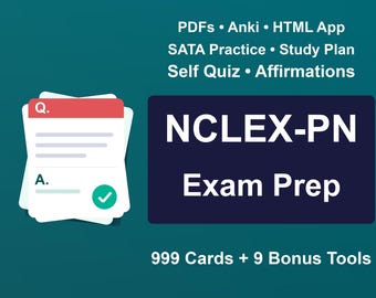 NCLEX-PN Exam Prep Flashcards | Practice Questions | Study Plan | Self Quiz | Cheat Sheet | 999 Cards | Lpn LVN Boards