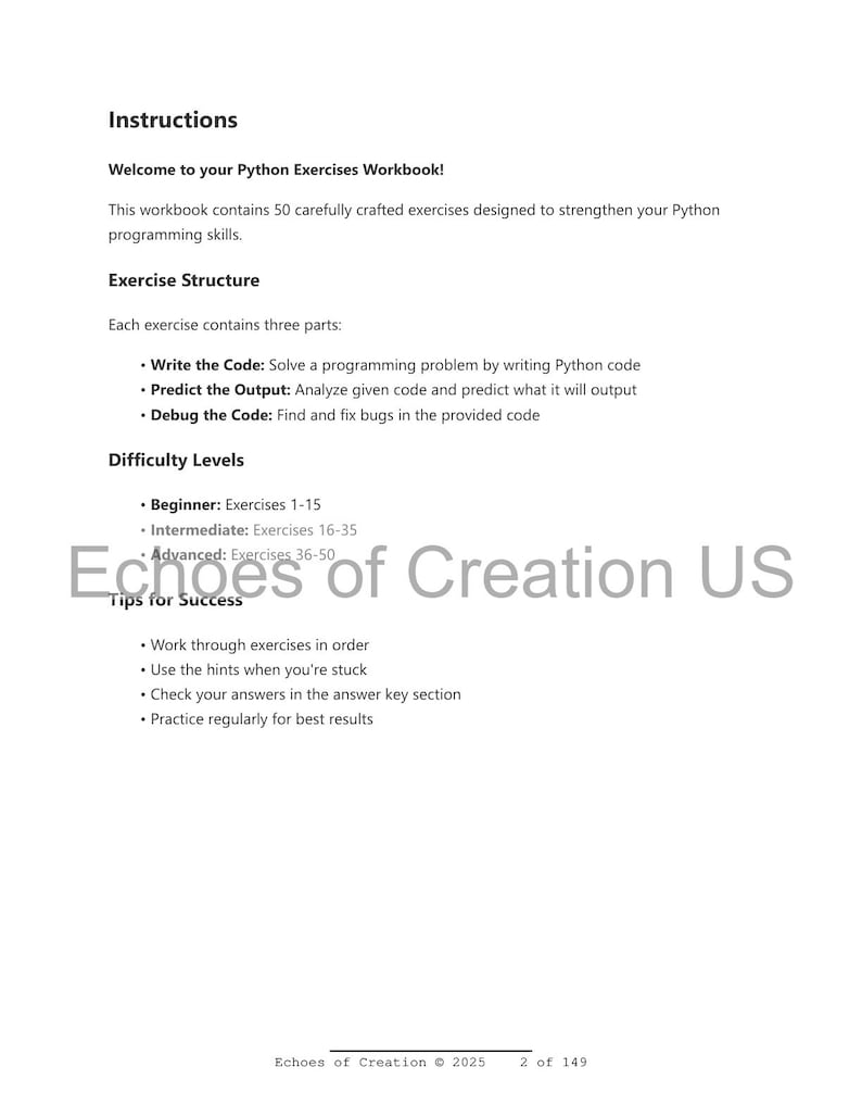 Python Programming Exercises: Beginner to Advanced Coding Practice (Instant PDF Download) image 2