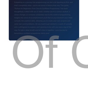 May include: A dark blue rectangular graphic with the word "WELCOME" at the top. The text describes a guide for learning Python programming, encouraging beginners to start their journey. The text is in white.