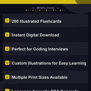 Flashcards met datastructuren en algoritmen (200 geïllustreerde kaarten) ter voorbereiding op DSA-coderingssollicitaties. Printbare kaarten op indexkaartformaat. Digitale download. afbeelding 2