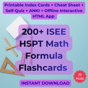 ISEE HSPT Math Formula Flashcards 201 Cards Printable Index Card Size Digital Download Study Set Private School Exam Prep Cheat Sheet
