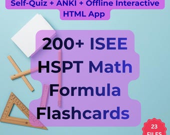 ISEE HSPT Math Formula Flashcards 201 Cards Printable Index Card Size Digital Download Study Set Private School Exam Prep Cheat Sheet