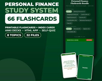 Personal Finance & Investing Flashcards: 66 Cards, Printable PDFs, Anki Deck, HTML App