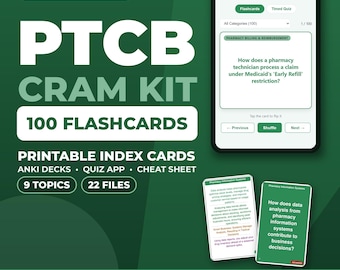 PTCB Flashcards: 100-Card Cram Kit, Printable Index-Card PDFs, Anki Decks and HTML App