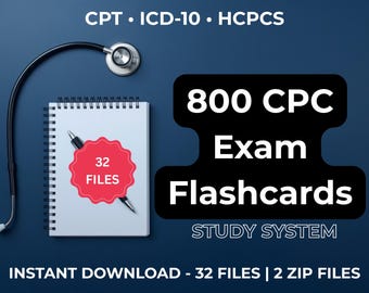 CPC Exam Prep Flashcards | 800 Cards | Medical Coding Cpt ICD-10 Hcpcs| PDFs Anki HTML | 32 Files
