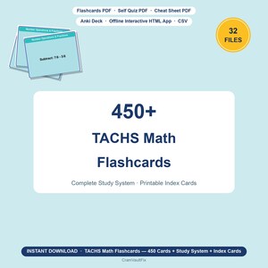 TACHS Math Flashcards 450+ Cards Complete Study System Printable Index Cards Digital Download