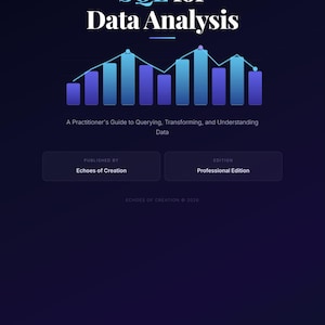 May include: A book cover with the title "SQL for Data Analysis" in white text. Below the title is a data visualization graphic with blue and teal bars. The text "A Practitioner's Guide to Querying, Transforming, and Understanding Data" is below the graphic.