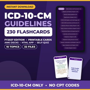 Fiszki z wytycznymi ICD-10-CM na rok fiskalny 2027: 230 kart, pliki PDF do druku, Anki, aplikacja HTML