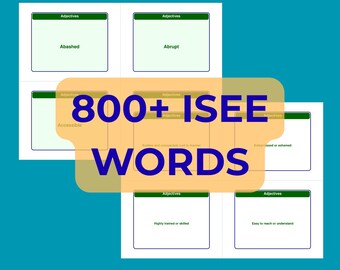 ISEE Vocabulary Flashcards | 800+ Printable Study Cards + Anki Deck + HTML Viewer | Color & White PDF | 4 6 8 12 Per Page