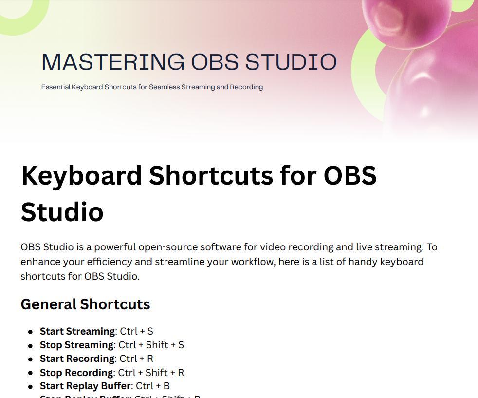OBS + Premiere Pro + Davinci Resolve Keyboard Shortcuts Cheat Sheet ...
