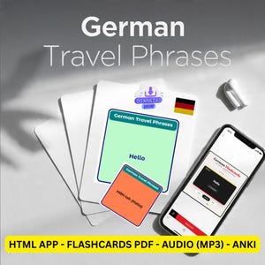 Duitse Flashcards-bundel | Reiszinnen | HTML-app - mp3-audio - afdrukbare pdf-flashcards - Anki Deck