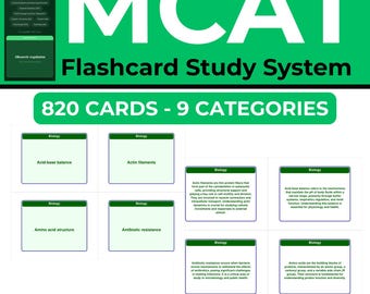 MCAT Flashcard Study System | 820 Cards | 9 Categories | Anki Decks Normal Cloze | 8 PDF Layouts Color Print | Instant Download