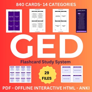 GED Exam Prep Flashcards 2025-2026 | 840 Cards | All Subjects | Anki Deck + 8 PDF Layouts + HTML App | Printable Study Guide