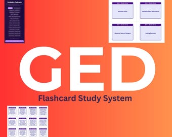 Tarjetas de estudio para la preparación del examen GED 2025-2026 / 840 tarjetas / Todas las materias / Mazo de Anki + 8 diseños en PDF + aplicación HTML / Guía de estudio imprimible