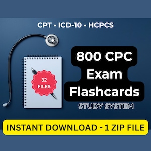 CPC Exam Prep Flashcards | 800 Cards | Medical Coding Cpt ICD-10 Hcpcs| PDFs Anki HTML | 32 Files