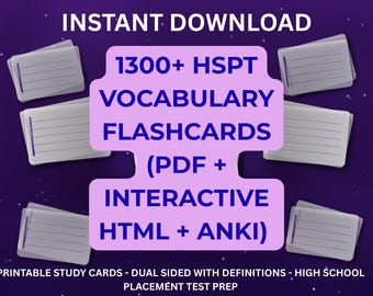 HSPT Vocabulary Flashcards: 1300+ Printable Study Cards + ANKI (PDF) + Interactive Offline Html