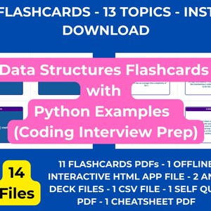 Data Structures Flashcards with Python Examples — 338 Cards | PDF, Anki Deck & HTML Study App | Coding Interview Prep