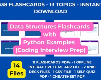 Data Structures Flashcards with Python Examples — 338 Cards | PDF, Anki Deck & HTML Study App | Coding Interview Prep