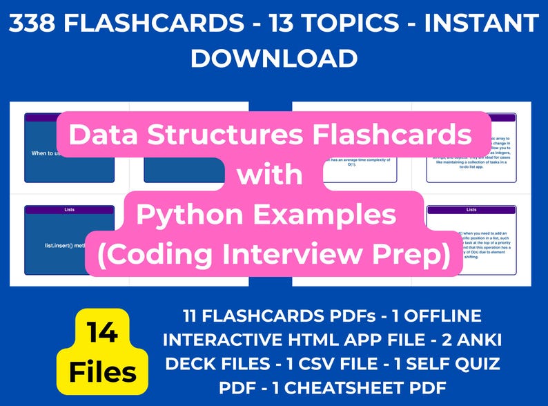 Data Structures Flashcards with Python Examples — 338 Cards | PDF, Anki Deck & HTML Study App | Coding Interview Prep image 1