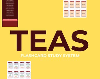 Sistema de estudio con tarjetas didácticas TEAS / 820 tarjetas / 11 categorías / Mazos Anki con ejercicios de completar espacios en blanco / 8 diseños PDF para impresión a color / Preparación para el examen ATI TEAS 7