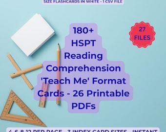 HSPT Reading Comprehension Flashcards | 180+ Teach-Back Study Cards | Printable PDF Index Cards 4 6 8 12 Per Page | Private School Exam Prep