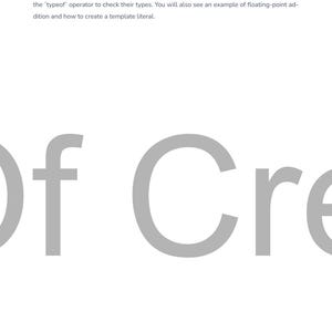 May include: A white page with the text "Code Example" and a description of JavaScript data types. Large grey letters spell "Of Cre" across the page. The bottom of the page includes copyright information and a page number.