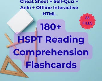 HSPT Läsförståelsekort 186 kort Utskrivbara indexkortsstorlek Digital nedladdning Studieset Förberedelseguide för privatskolor Examen