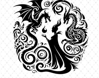 Maleficent Bösewichte Mandala SVG, Maleficent, Zentangle Silhouette Schnittdateien, Png, Printable, Sublimationsdesign