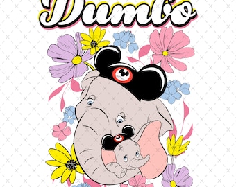 ダンボと赤ちゃんゾウの花柄PNG SVG：母の日のクリップアート - Etsy 日本