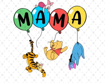 Winnie the Pooh Mama PNG: Mother's Day Sublimation (Digital File)