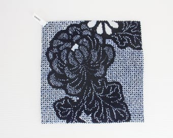 Involucro in cera d'api di medie dimensioni (25 cm) / Cotone Yukata riciclato / Crisantemo giapponese / Involucro alimentare riutilizzabile