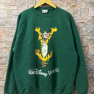 Vintage Tigger Sweatshirt Tigger Crewneck Walt Disney Tigger Sweater Pullover Tigger Cartoon Pooh Eeyore Tigger Print Logo Green Large