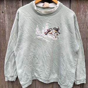 Vintage Morning Sun Graphic Sweatshirt Bird Crewneck Chickadee Pullover Chickadee Sweater Embroidery logo Men’s