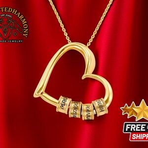 Collar de corazón grabado / Colgante con nombre personalizado / Elegante cadena / Diseño de joyería con significado / Regalo especial para ella