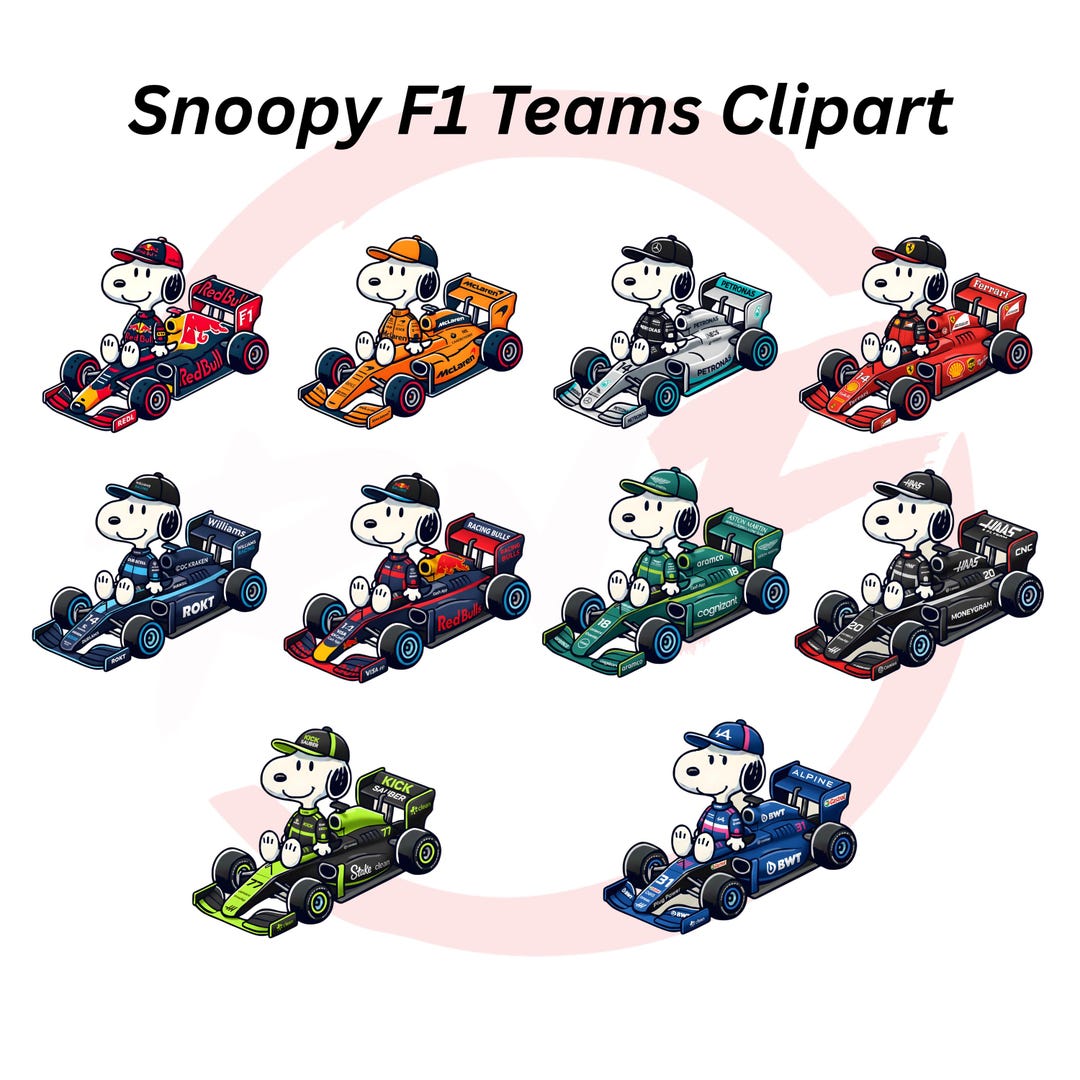 Snoopy F1 Racing 15 PNG Bundle, Snoopy Formula 1 Clipart, Cute Racing ...