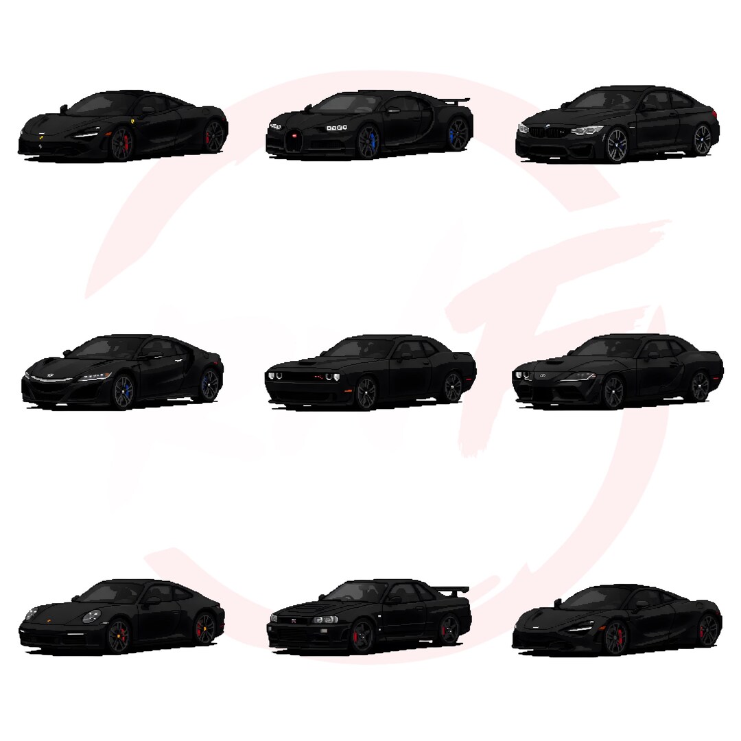 Pixel Cars Collection Black Pixel Cars PNG Bundle, Pixelated Sports Cars Clipart, Retro 8-bit ...