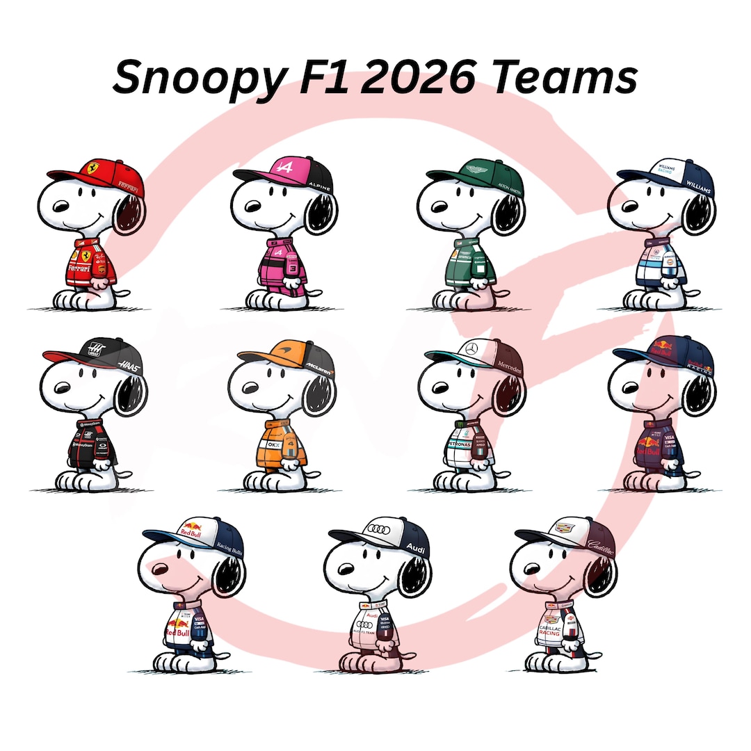 20 équipes de F1 Snoopy 2026 PNG, Snoopy Formule 1, Clipart Snoopy ...