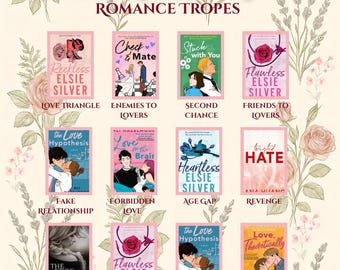 6.6 OFERTA** Plantilla de Canva para el reto de lectura de tropos románticos / Rastreador de romance de Bookstagram / Reto de lectura editable de BookTok / Digital
