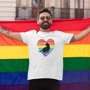 Pride Cat Shirt | Rainbow Heart Cute Cat Tee | LGBTQ+ Cat Lover T-Shirt