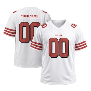 Parche personalizado con el nombre de la camiseta de los 49ers, camiseta de fútbol americano del Área de la Bahía, estilo alternativo blanco de Fuse Limited