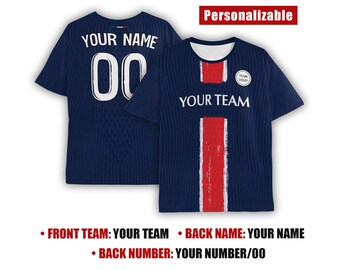 Personalized Navy Soccer Jersey: PSG Inspired, Custom Name & Number