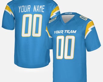Camiseta personalizada de los Chargers en azul cielo: añade nombre y número, tallas de adulto
