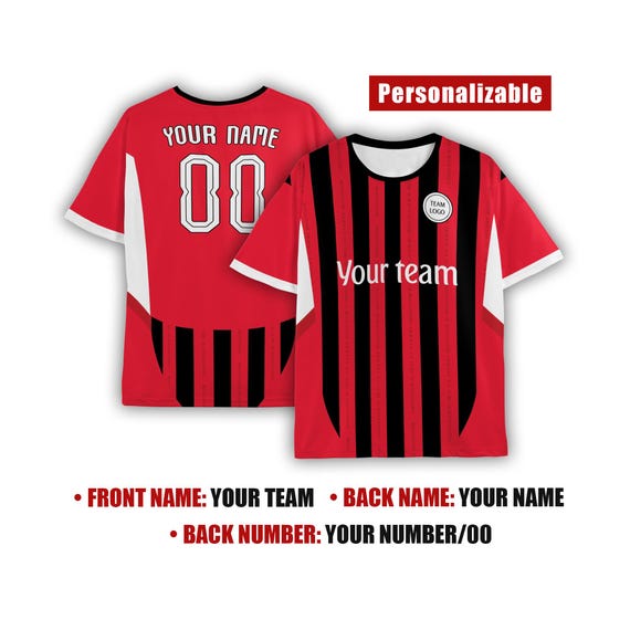 Personalized AC Milan Jersey Red, Kids Adult Sizes, Add Name