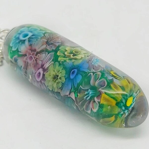 Handmade Lampwork Flower Garden Bead Pendant, OOAK