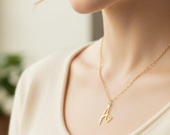 Gold Heart Initial Necklace for Women |Dainty A–Z Letter Pendant| Personalized Stainless Steel Choker Necklace| Cute Gift Jewelry for Girl