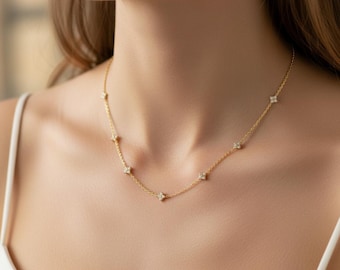Dainty Silver Gold Necklaces for Women |Gold Plated CZ Butterfly Heart Layered Necklace |Adjustable Choker Stack |Trendy Everyday Jewelry