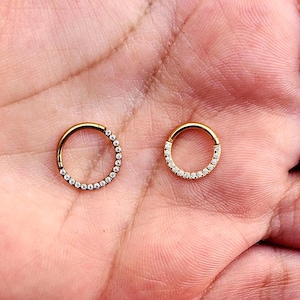 16G Solid Gold Septum Hoop - Cartilage Hoop - Silver Nose Ring Hoop - Tragus Helix Daith Rook Conch Ring - Hinged Nostril Jewelry 1.2*8/10mm