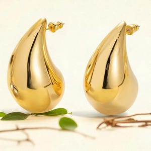 Chunky Gold Silver Hoop Earrings for Women| Lightweight Hollow Waterdrop Hoops| 18K Gold Plated Teardrop Earrings| Hypoallergenic Statement