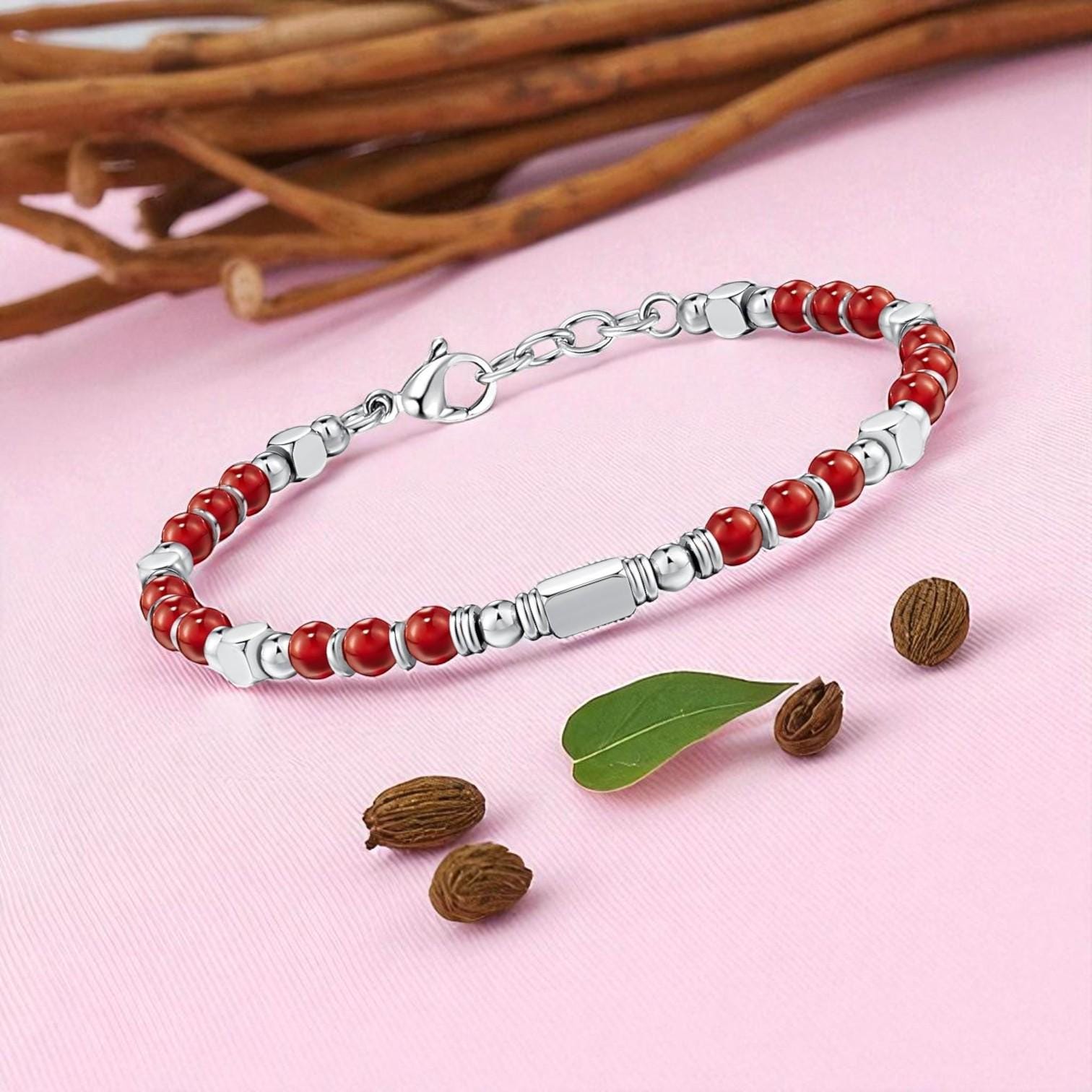 Beaded Bracelets for Women Silver Red Pearl Stainless Steel Beaded…